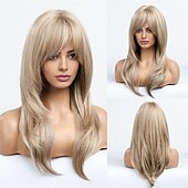 cheap Synthetic Trendy Wigs-Red Wigs for WomenLong Layered Wigs with Bangs Heat Resistant Synthetic Fibre Wigs Halloween Cosplay Party Wigs