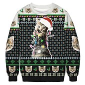 abordables Sudaderas y sudaderas con capucha divertidas-Papá Noel Gato Hombre de pan de jengibre Suéter de navidad Sudadera Hombre Mujer Navidad Navidad Carnaval Mascarada Nochebuena Adultos Fiesta Navidad Poliéster Cima