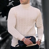 billige genser for menn-Herre Turtleneck genser Genser Pullover genser Herre Turtle Neck Jumper Riflet Kabel Strikke Avklipt Strikket Helfarge Rullekrage Hold Varm Moderne Moderne Arbeid Dagligdagstøy Klær Høst vinter Svart