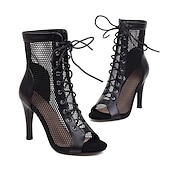 abordables Botas de baile-Botas de baile de malla con cordones negros sexys para mujer con diseño de punta abierta: ideales para fiestas de baile y presentaciones