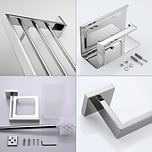 economico Set di accessori da bagno-set di ferramenta per il bagno 4 pezzi, accessori per il bagno a parete rimodellati in acciaio inossidabile sus304, include 1 portasciugamani, 1 portasciugamani.1 porta carta igienica, 1 set di