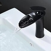 voordelige Klassiek-waterval badkamer wastafel mengkraan, mono wastafel enkele handgreep wastafelkranen met warme en koude slang monobloc vat water messing kraan badrandcombinaties
