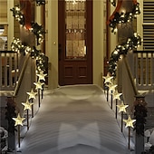 abordables luces navideñas al aire libre-Luces de camino de copos de nieve de Navidad decoraciones exteriores luces paisajísticas solares a prueba de agua LED lámpara en forma de copo de nieve de Navidad para decoración de hogar fiesta