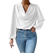 cheap Dressy Tops-Blouse Women&#039;s Black White Pink Solid Colored Office Valentine&#039;s Day Party Basic V Neck Regular Fit S