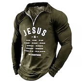 billiga Vintage Polo herr-Herr Jesus Christian Pikétröjor med dragkedja Golftröja Långärmad Polotröjor Skjortor med krage Vintage Ledigt Semesterkläder Festivalkläder Festkläder 3D-utskrift Quarter Zip Polo Vin Blå Mörkgrön