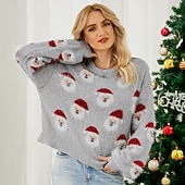 preiswerte Hässlicher Pullover-Anime Bischofsärmel Hässlicher Weihnachtspullover Pullover Jumper Weihnachtsmann Lustig für Damen Erwachsene 3D-Druck  für Weihnachten Karneval Neujahr Party Alltagstauglich