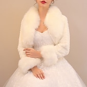 economico Coprispalle in pelliccia-cappotto bianco in pelliccia sintetica avvolgente da donna bolero avvolgente da sposa stile formale mantieni caldo sposa manica lunga con colore puro per abito invernale formale per stupire 2025