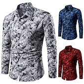 preiswerte Pflanzen Muster-Herren Blumen Hemd Knopfhemd Langarm Modisch Designer Leicht Hochzeit Urlaub Party Umlegekragen Bedruckt Weiß Rote Blau