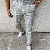 tanie Chinosy-Męskie Spodnie Typu Chino Joggery Spodnie w kratę Kieszeń Oddychający Miękka Codzienny Moda Moda miejska Niebieski Pomarańczowy Średnio elastyczny