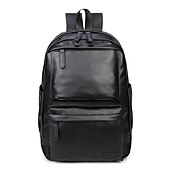 abordables Sacs à dos de Collège-Sac à dos en similicuir noir pour homme avec poche avant zippée – Sac élégant et imperméable pour ordinateur portable, idéal pour le travail, l&#039;université ou les déplacements quotidiens