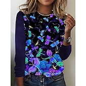 ieftine Tricou cu animale-tricou damă vintage de bază imprimeu fluture mânecă lungă topuri obișnuite gât rotund weekend zilnic roz albastru violet maro verde toamnă &amp;amp; iarnă