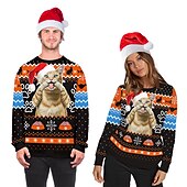 abordables Sudaderas y sudaderas con capucha divertidas-Papá Noel Gato Hombre de pan de jengibre Suéter de navidad Sudadera Hombre Mujer Navidad Navidad Carnaval Mascarada Nochebuena Adultos Fiesta Navidad Poliéster Cima