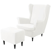 billiga Fåtöljskydd och armlöst stoltäckning-vingstolsöverdrag set vinrött stretch wingback stol överdrag och ottomansk överdrag, sammet wing rygg stolsöverdrag maskintvättbar fåtölj stolsöverdrag för strandmon stol