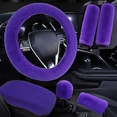cheap Steering Wheel Covers-6 Pcs/Set Fluffy Faux Wool Car Steering Wheel Cover  Furry Seatbelt Shoulder Pads Auto Center Console Armrest Pads Gear Shift Knob Cover Handbrake Cover Universal Warm Winter