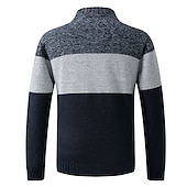 cheap Men&#039;s Cardigan Sweater-Men&#039;s Cardigan Sweater Fleece Sweater Ribbed Knit Knitted Color Block Standing Collar Warm Ups Modern Contemporary Daily Wear Going out Clothing Apparel Fall &amp; Winter Red &amp; White Blue M L XL