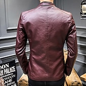 halpa Miesten Klassiset Bleiserit-Miesten Nahkatakit Bleiseri Toimisto &amp; ura Arki-asut Lämmin Tasku Painike alas 봄 &amp; Syksy Yksivärinen / yksivärinen Tyylikäs Lämmittely Sänkyjen avaus Tekonahka Viini Musta khaki Tumman sininen Jackets