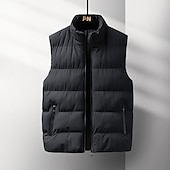 voordelige Gilets-Voor heren Winterjas Winterjack Puffervest Vest Gewatteerd vest Cardigan Casual Kamperen&amp;Wandelen Winter Zak Polyester Winddicht Warm Vrijetijdsschoenen Effen / effen kleur Opstaande boord Zwart Rood