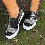 cheap Women&#039;s Sneakers-Women&#039;s Slip-On Patchwork Sneakers - Casual Leopard Print Canvas Shoes with Snake Pattern Accents for Everyday Wear