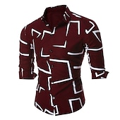 preiswerte Geometrische Muster-Herren Geometrische Muster Geometrie Hemd Knopfhemd Langarm Modisch Designer Geschäftlich Casual Täglich Wochenende Frühling Herbst Winter Klassischer Kragen Bedruckt Schwarz Weiß Rote Marineblau