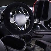 cheap Steering Wheel Covers-6 Pcs/Set Fluffy Faux Wool Car Steering Wheel Cover  Furry Seatbelt Shoulder Pads Auto Center Console Armrest Pads Gear Shift Knob Cover Handbrake Cover Universal Warm Winter