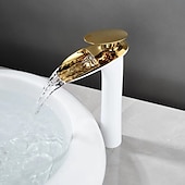 cheap Bathroom Sink Faucets-Waterfall Bathroom Sink Mixer Faucet Tall, Mono Wash Basin Single Handle Taps Deck Mounted, Washroom with Hot and Cold Hose Monobloc Vessel Water Brass Tap