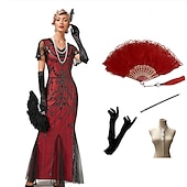 olcso Öltözetek-Vintage-inspirált A nagy Gatsby Hosszú hossz Flapper ruha Ruhák Felszerelések Illúzió A nagy Gatsby Esküvői Vendég Flitter Flitter V-alakú Női Mindszentek napja Álarcos mulatság Halloween Party