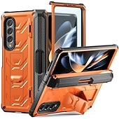cheap Samsung Cases-Phone Case For Samsung Galaxy Z Fold 5 Z Fold 4 Z Fold 3 Bumper Frame Pencil Holder Magnetic Flip Solid Colored Silica Gel