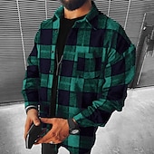 economico camicie di flanella-Per uomo Camicia di flanella Giacca camicia Sopracamicia Tartan Natale Streetwear Nero Rosso Blu marino Verde Manica Lunga Collo ripiegato Autunno &amp; Inverno Abbigliamento