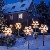 abordables luces navideñas al aire libre-Luces de camino de copos de nieve de Navidad decoraciones exteriores luces paisajísticas solares a prueba de agua LED lámpara en forma de copo de nieve de Navidad para decoración de hogar fiesta