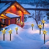 abordables luces navideñas al aire libre-Luces de camino de copos de nieve de Navidad decoraciones exteriores luces paisajísticas solares a prueba de agua LED lámpara en forma de copo de nieve de Navidad para decoración de hogar fiesta