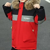 billiga Pojkars dunjacka och parka-Barn Pojkar Kappa Ytterkläder Färgblock Bokstav Långärmad Täcka Utomhus Bomull Häftig Dagligen ArmyGreen Rubinrött Vinter Höst 7-13 år