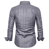 billiga Button Down-skjortor för män-Herr Skjorta Pläd / Rutig Bröllop Kontor &amp; Karriär Vit Mörkblå Grå Långärmad Nedvikt Sommar Vår Kläder Framficka