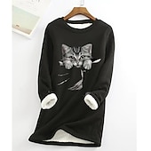 levne Mikiny a mikiny-dámská mikina plus size pulovr kočka street ležérní teddy sherpa fleece kulatý výstřih top s dlouhým rukávem mikroelastický pad &amp;amp; zimní comfrt prodyšná měkká tkanina