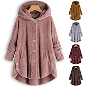 billige Onesies for damer-Dame Store størrelser Fleeceskjorter Helfarge Sport Teddy Genser Langermet Hettegenser Vanlige topper Gate Avslappet Knapper Lomme foran Vinrød gurkemeie Svart Rosa Navyblå Høst vinter