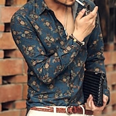 preiswerte Pflanzen Muster-Herren Blumen Hemd Hawaiihemd Sommerhemd Knopfhemd Langarm Modisch Strassenmode Brautkleider schlicht Casual Festtage Wochenende Frühling Herbst Umlegekragen Bedruckt Button-Down Wein Rote Grün