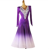 cheap Ballroom Dancewear-Ballroom Dance Dress Crystals / Rhinestones Sequins Women&#039;s Performance Training Long Sleeve Chiffon Chinlon Mesh