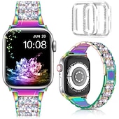 cheap Apple Watch Bands-[1+2Pack] Jewelry Bracelet Compatible with Apple Watch band 38mm 40mm 41mm 42mm 44mm 45mm 49mm with Case Bling Diamond Rhinestone Strap Replacement Wristband for iwatch Series Ultra 8 7 6 5 4 3 2 1 SE