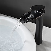 cheap Bathroom Sink Faucets-Waterfall Bathroom Sink Mixer Faucet Tall, Mono Wash Basin Single Handle Taps Deck Mounted, Washroom with Hot and Cold Hose Monobloc Vessel Water Brass Tap