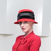 お買い得  パーティーハット-ビンテージ スタイルのエレガントな 100% ウール / フェザー付きフランネル帽子 / トリム 1pc 特別な行事 / 休日のかぶと