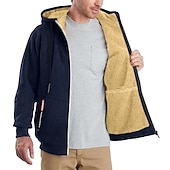 cheap Fleece Sweatshirts-Men&#039;s Zip Hoodie Sweatshirt Sweat Jacket Sherpa Black White Wine Army Green Navy Blue Hooded Solid Color Zipper Cool Basic Casual Winter Clothing Apparel Hoodies Sweatshirts  Long Sleeve