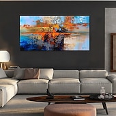baratos Pinturas Abstratas-pintura a óleo 100% feito à mão arte de parede pintada à mão sobre tela laranja azul horizontal abstrato moderno decoração de casa decoração lona enrolada sem moldura não esticada