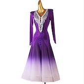cheap Ballroom Dancewear-Ballroom Dance Dress Crystals / Rhinestones Sequins Women&#039;s Performance Training Long Sleeve Chiffon Chinlon Mesh