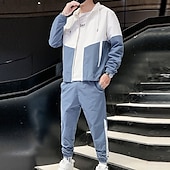 cheap Basic Tracksuits-Men&#039;s Tracksuit Sweatsuit Jogging Suits Black Blue Green Hooded Color Block Pocket 2 Piece Sports &amp; Outdoor Daily Sports Cool Sportswear Casual Fall Spring Clothing Apparel Hoodies Sweatshirts  Long