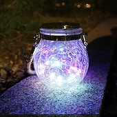 abordables Luces de cuerda solar-Luces solares para tarros de grietas, bola colgante de cristal, linternas solares led, lámpara solar de los deseos, lámpara impermeable para exteriores, decoración de jardín, luces de árbol, fiesta de