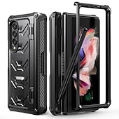cheap Samsung Cases-Phone Case For Samsung Galaxy Z Fold 5 Z Fold 4 Z Fold 3 Bumper Frame Pencil Holder Magnetic Flip Solid Colored Silica Gel