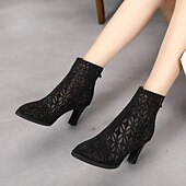 cheap Ankle Boots-Women's Black Mesh Ankle Boots with Rhinestone Embellishments – Elegant High-Heel Design for Party and Evening Wear