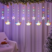 رخيصةأون يعمل بالكهرباء-3m star &amp;amp;أضواء ستائر القمر LED، أضواء ستائر عيد الميلاد المجيد، ديكورات للمنزل، الأحداث&amp;amp; حزب