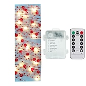お買い得  電池式-クリスマスレッドベリーガーランドライト ledフェアリーストリングライト 5m-50leds 3m-30leds クリスマスデコレーション リモートコントロール バッテリー駆動 8モード 屋外防水ホリデーライト 誕生日パーティーの装飾