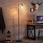 cheap Table&amp;Floor Lamp-LED Floor Lamp with Suspended Bubble Glass Shade and Unique LED Bulbs Suitable for Bedroom and Living Room Modern Vertical Industrial Lamp High Pole Lamp Suitable for Office