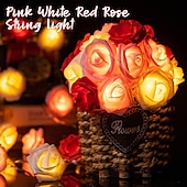 abordables Guirlandes lumineuses à piles-Guirlande lumineuse élégante de roses pour réception de mariage, guirlande lumineuse à piles 40/20/10 LED 6 m/3 m/2 m pour Noël&amp;amp;décorations de fête, décorations de mariage et de Saint-Valentin